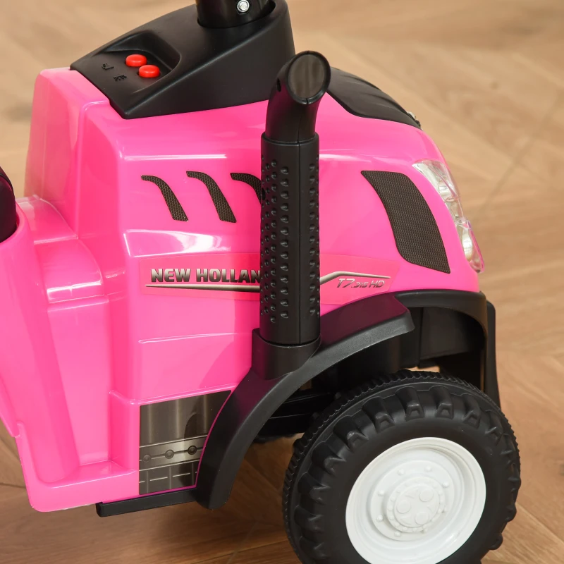 HOMCOM Trator para Crianças de 12-36 Meses com Reboque Removível Carro Andador com Buzina Farol Pá e Ancinho Carga 25kg 91x29x44cm Rosa