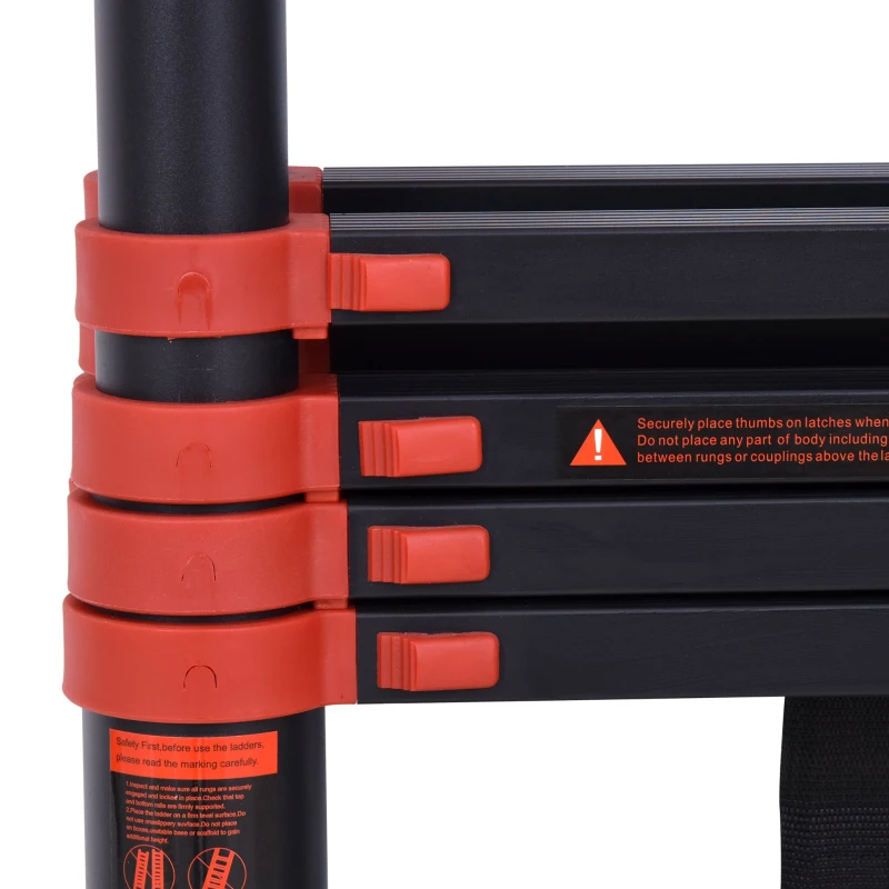 HOMCOM Escada telescópica multifuncional de alumínio de 3,8M 2 formas Estrutura de escalada portátil interna Externa Doméstica Preto
