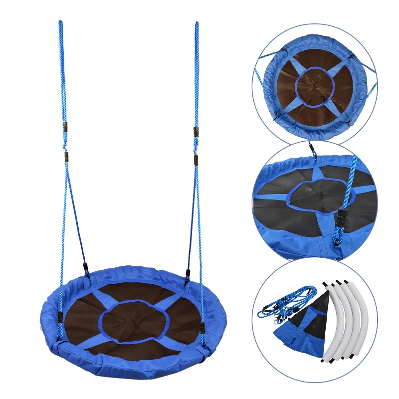 HOMCOM Baloiço para Criança tipo Ninho Baloiço Infantil Redondo acima de 3 Anos Carga Máx. 100 kg Ø100x180 cm Azul