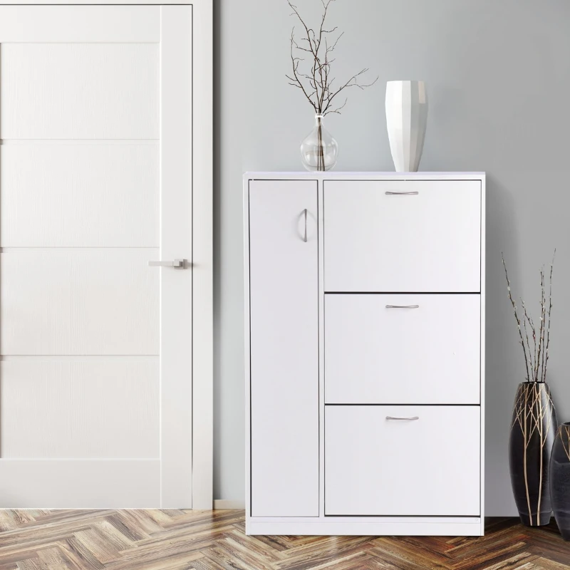 HOMCOM Sapateira de Madeira Original e Suporte Guarda-chuvas com 1 Porta e 3 gavetas 80x24x120cm