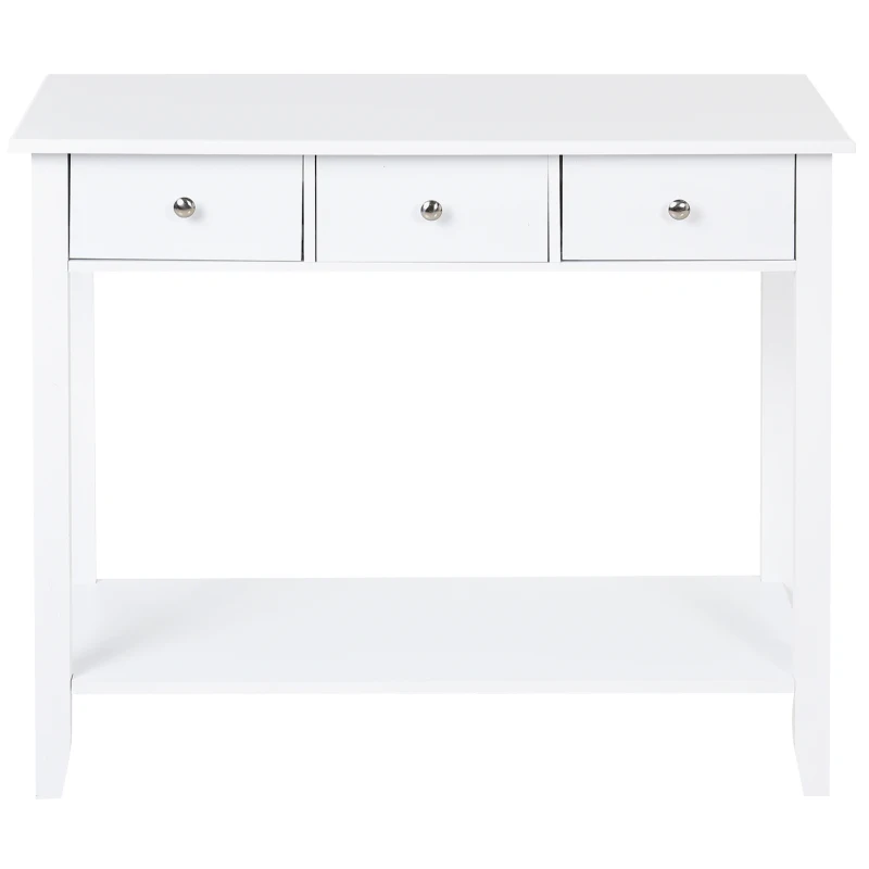 HOMCOM Mesa consola tipo aparador para corredor com 3 gavetas e 1 prateleira 90x40x75cm Branco