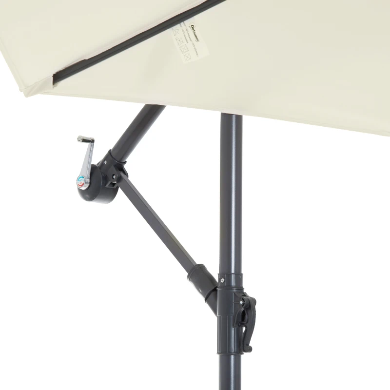 Outsunny Chapéu de Sol de Jardim Ø300x260cm Chapéu de Sol Excêntrico Inclinável com Manivela Base Cruzada e Suporte de Metal 8 Hastes para Terraço Exterior Balcão Creme