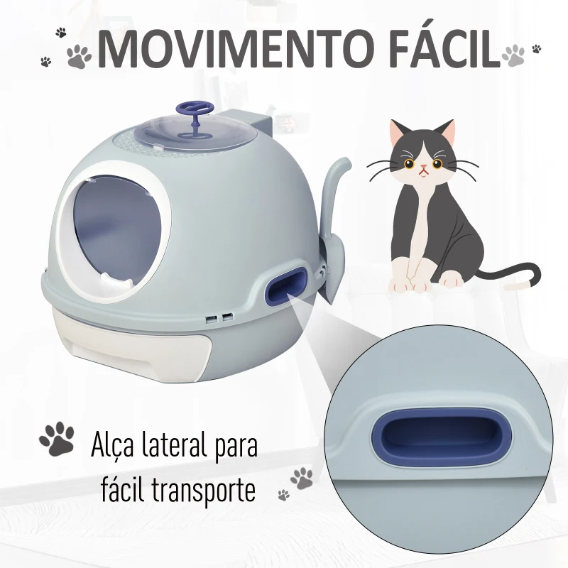 PawHut Caixa de Areia Fechada para Gatos com Clarabóia Bandeja Amovível e Pá 47x55x44cm Azul