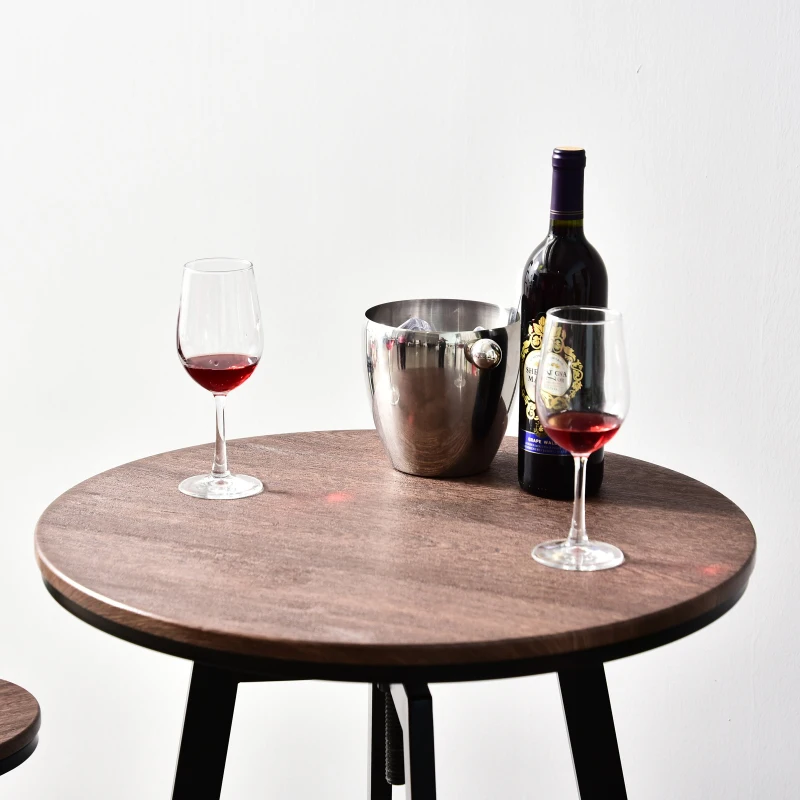 HomCom® Conjunto de Mesa e 2 Tamboretes Móveis para Bar Restaurante Conjunto de 3 peças de madeira e aço ajustável