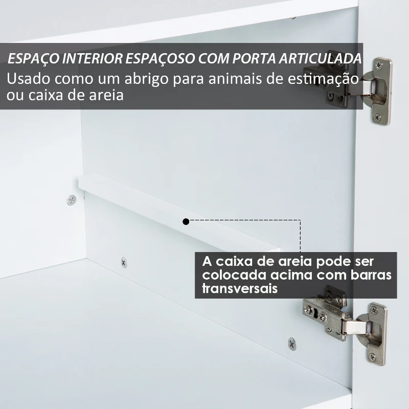 PawHut Casa para Gatos de Madeira Móvel Caixa de Areia para Gatos com Porta com Dobradiça e Orifício de Entrada em Forma de Gato Caverna para Gato 60x41x51cm Branco