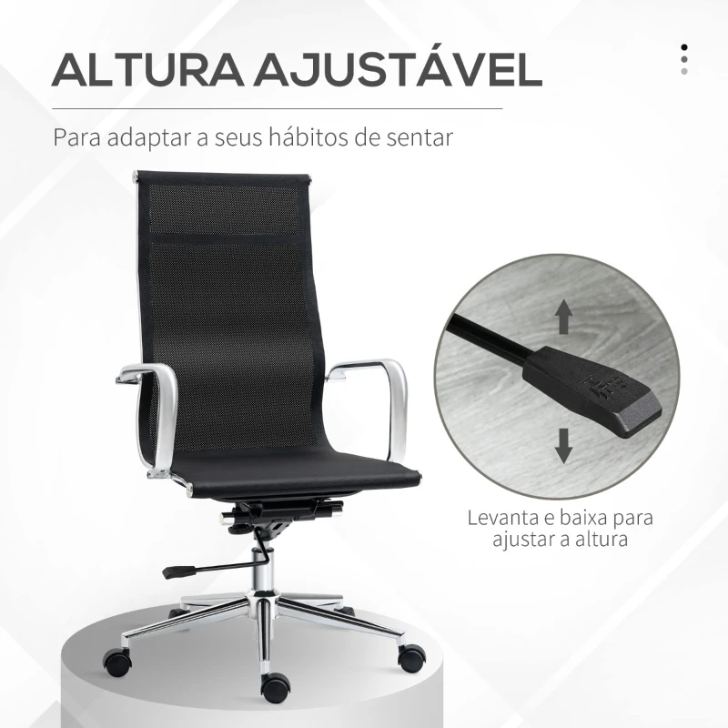 Vinsetto Cadeira de Escritório Ergonómica Cadeira de Escritório Giratória com Altura Ajustável Apoio para os Braços Alto Transpirável 56x59x110-120cm Preto