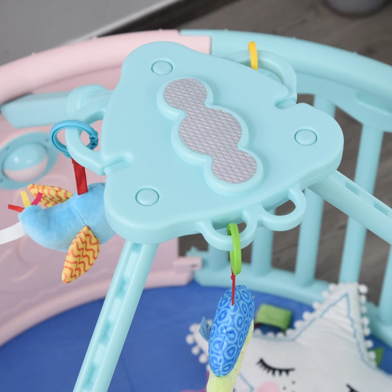 HOMCOM Parque infantil redondo  para bebês Berço com Tapete  Altura 65,5 cm rosa e azul