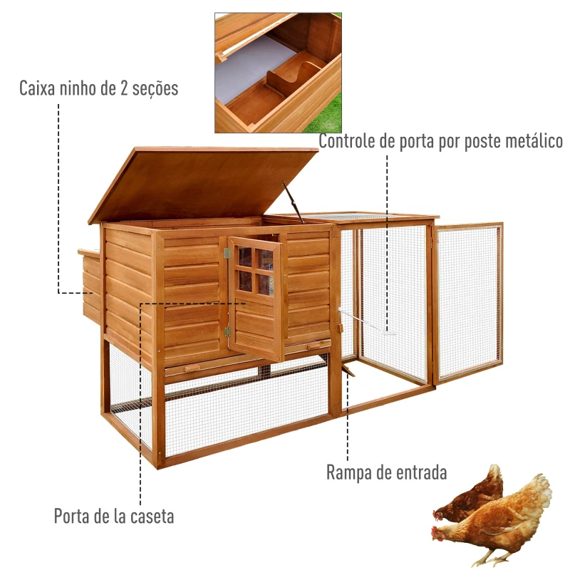 PawHut Galinheiro Exterior de Madeira Casa para Galinhas Gaiola para  Animais de estimação 168x110,5x101,5 cm