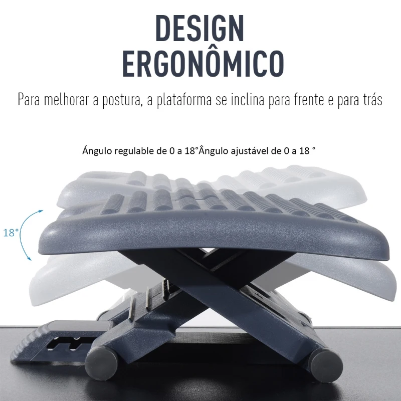 HOMCOM Apoio para os pés para escritório Altura ajustável a 3 níveis  Cor Preto 46 x 35 cm