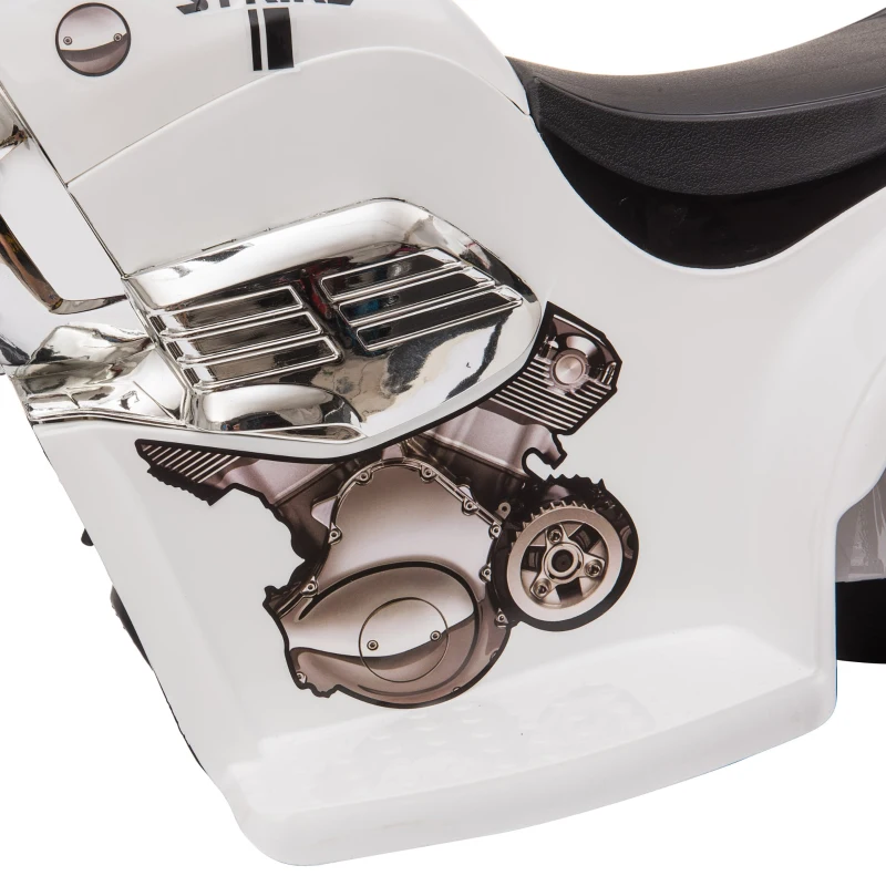 HOMCOM Mota Elétrica para Crianças de 18-36 Meses com 3 Rodas Bateria 6V com Música Buzina Luzes e Bagageira 87x46x54 cm Branco
