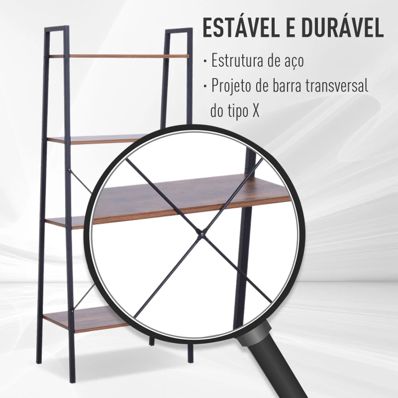 HOMCOM Estante de escada com 4 prateleiras para sala de estar  60x35x145cm preto e madeira