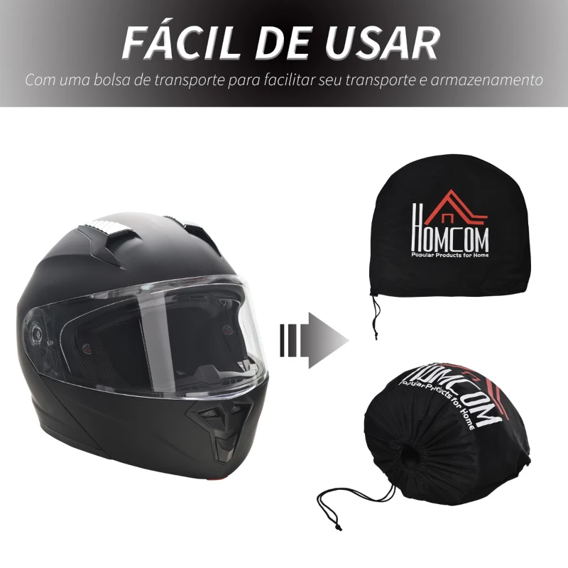 HOMCOM Capacete de Moto Integral Tamanho XL-61/62cm Capacete de Motocicleta com Dupla Viseira Cabeçote Anticolisão com Certificação Europeia Unisex Cor Preta