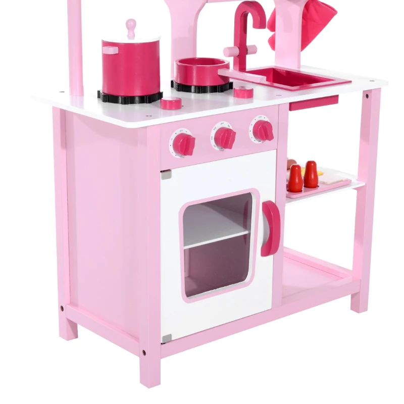 HOMCOM Cozinha de Brincar Madeira Cor-de-rosa 60 x 30 x 84,5 cm
