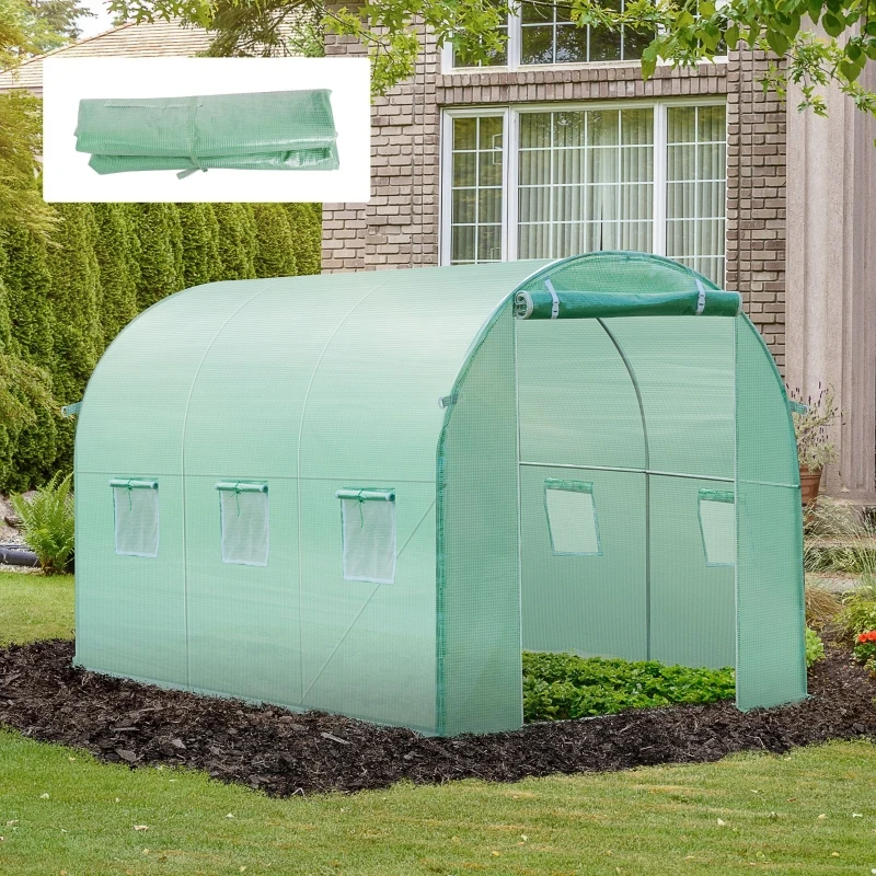 Outsunny Cobertura de Estufa com 6 Janelas e Porta para Jardim Anti-UV PE 300x200x200 cm Verde