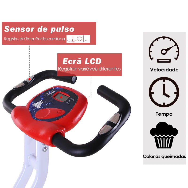 HomCom® Bicicleta dobrável Fitness Assento Ajustável Resistência ajustável Carga 110kg 83x43x110cm Aço branco