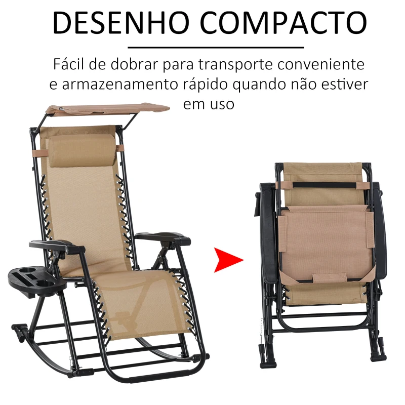 Outsunny Espreguiçadeira de balanço de jardim dobrável reclinável com toldo de proteção solar Estrutura de aço 120x67x102 cm Bege escuro