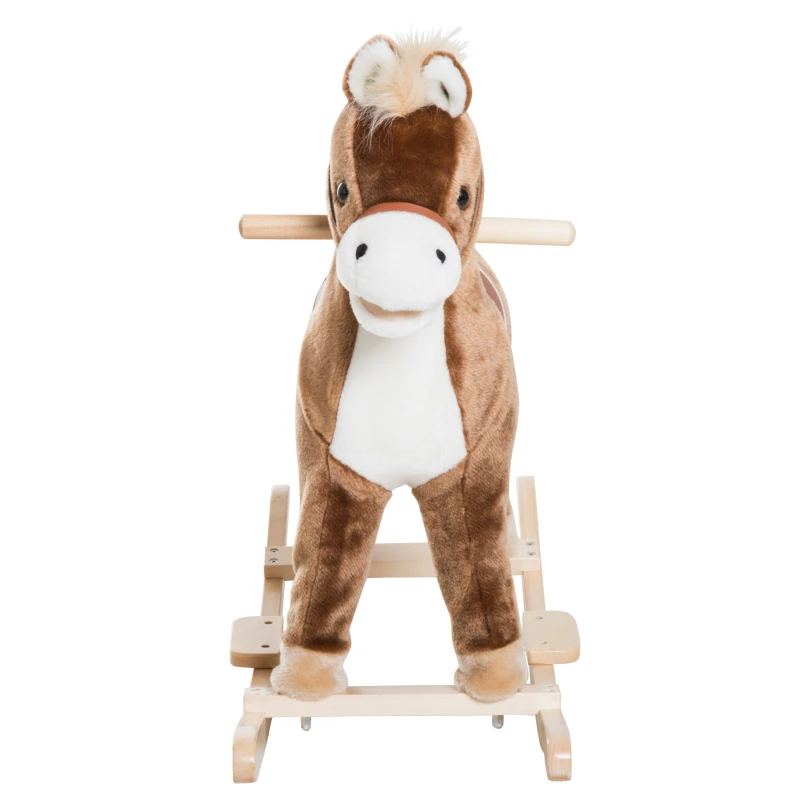 HOMCOM Brinquedo De Pelúcia Caballito  Gangorra de Cavalo Brinquedo de Baloiço de Madeira para Crianças +3 Anos 74x33x62cm