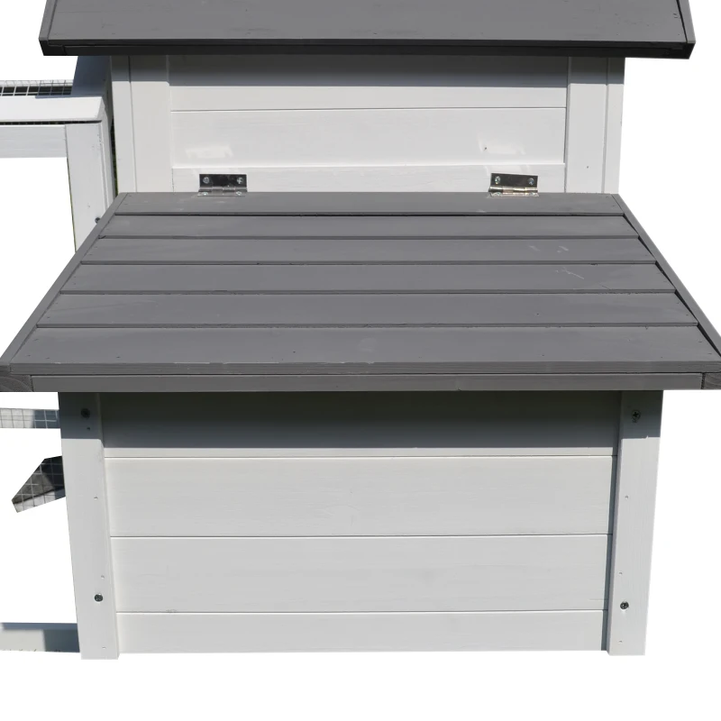 PawHut Galinheiro de Madeira para Exterior Gaiola para Galinhas de 2 Níveis 166x120x112cm com Cercado de Arame Caixa Ninho Bandeja Removível e Rampa Cinza e Branco
