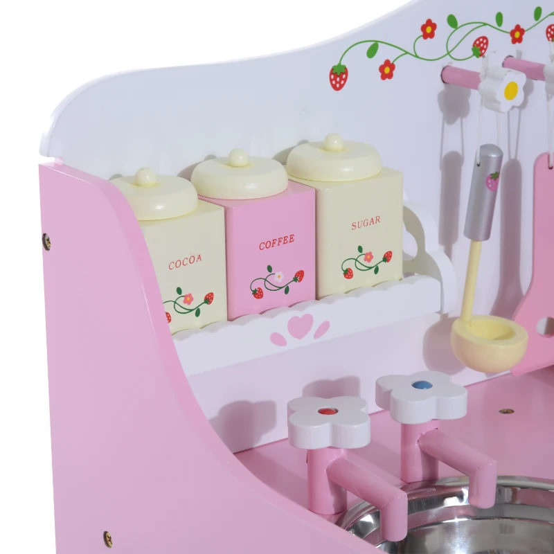 HomCom Cozinha de Brincar de Madeira para Crianças +3 Anos com Acessórios Multicor - 60x30x62cm