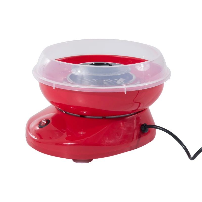 HOMCOM Máquina de Algodão Doce Potência 450W-550W Doce com Colher Medidora e 10 Palitos de Bambu 27x26x18cm Vermelha