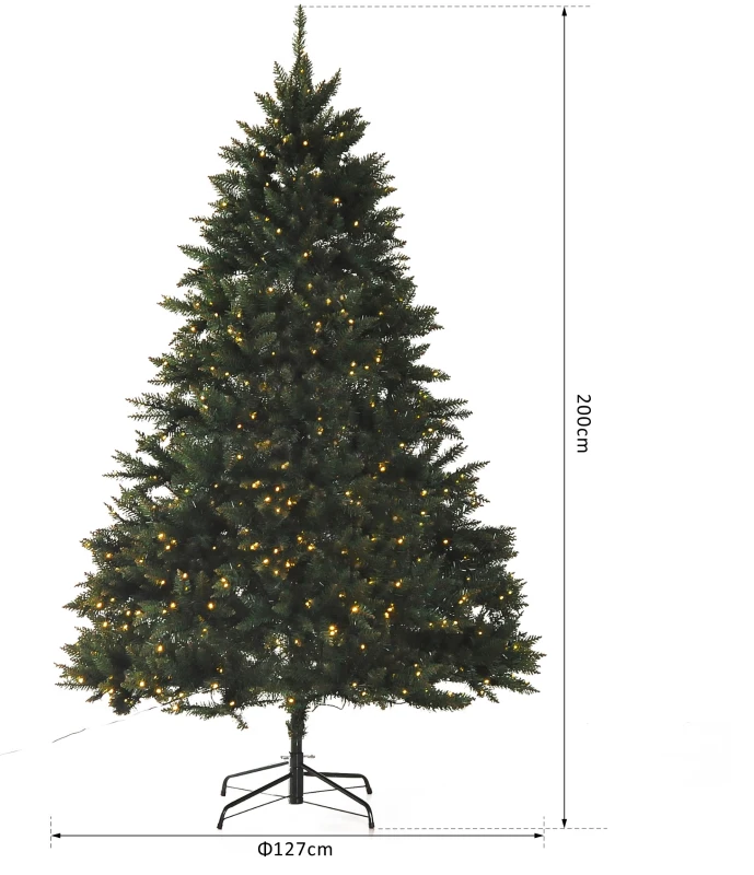 HomCom® Árvore de Natal Grande Artificial Árvore 200 cm + Suporte 1880 Ramas 650 Luzes LED
