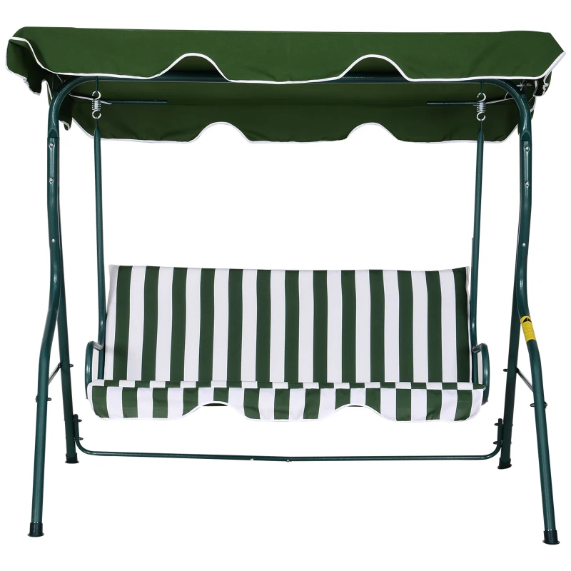Outsunny Baloiço de Jardim de 3 Lugares com Estrutura de Metal Almofada Toldo Ajustável Balcão Terraço Patio Carga Máx. 200kg 170x110x153cm Verde e Branco