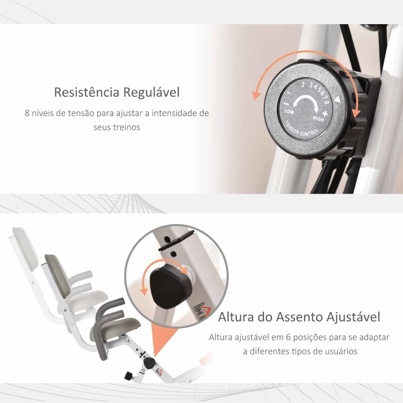 HOMCOM Bicicleta Estática Dobrável com Altura e Resistência Ajustáveis com Tela LCD e Assento com Encosto 51x97x115cm Laranja