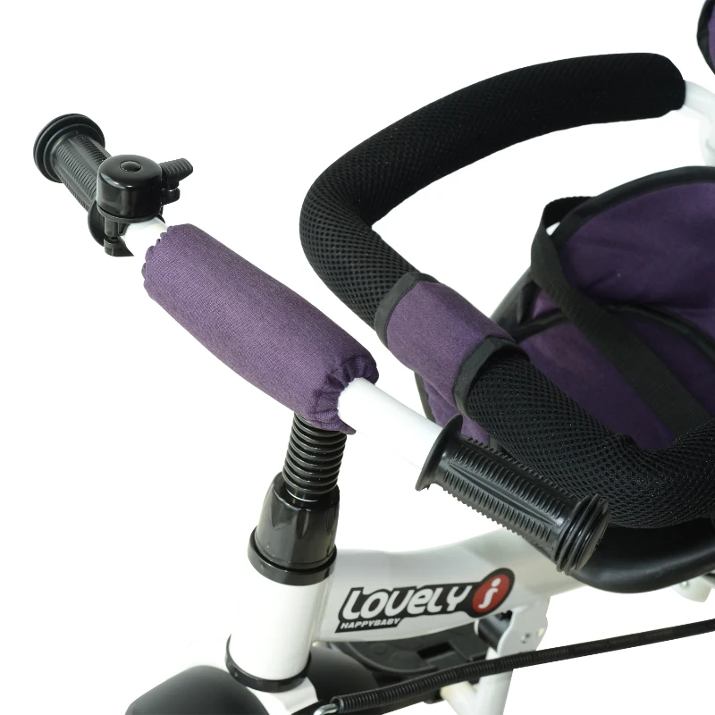 HOMCOM Triciclo para Crianças com Capota de Ferro, Plástico e Tela Cor Roxo e Branco 92x51x110 cm