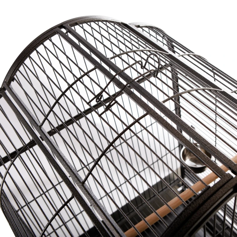 PawHut Gaiola metálica para pássaros com 2 portas Bandeja Removível 4 rodas 75x69x159 cm cinza escuro