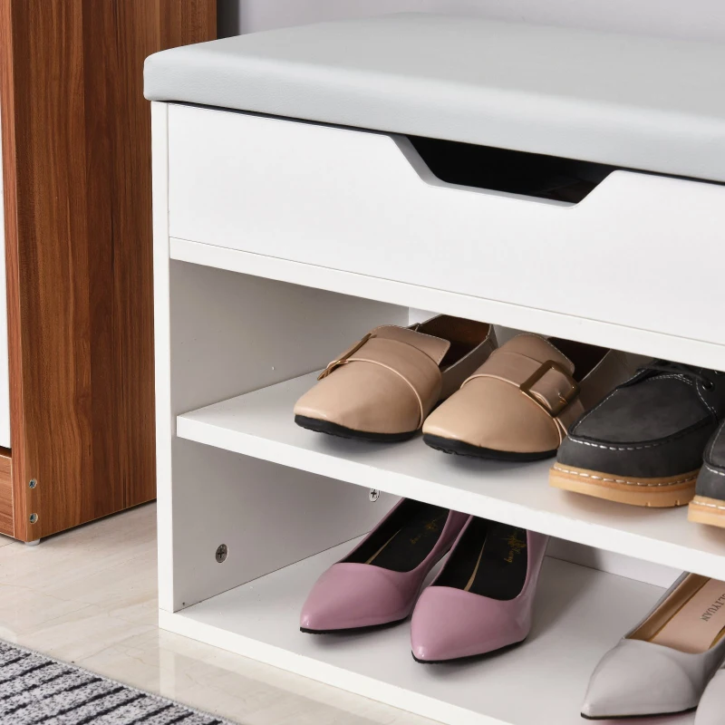 HOMCOM Sapateira com Assento Almofadado 2 Prateleiras e 1 Gaveta 63x30,5x45,5 cm Branco