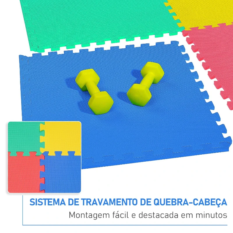 HOMCOM Tapete Puzzle com 8 Peças Tapete Protetor de Borracha EVA com Área de Cobertura de 2,88m² para Casa Academia Pilates 60x60x1,2cm Multicor