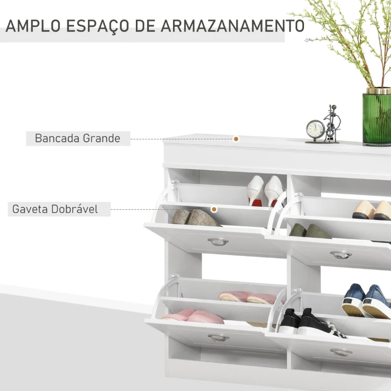 HOMCOM Móvel Sapateira de 4 Portas Estreita com Prateleiras Ajustáveis e Removíveis Capacidade de 16 Pares para Corredor Entrada 98x24x83cm Branco