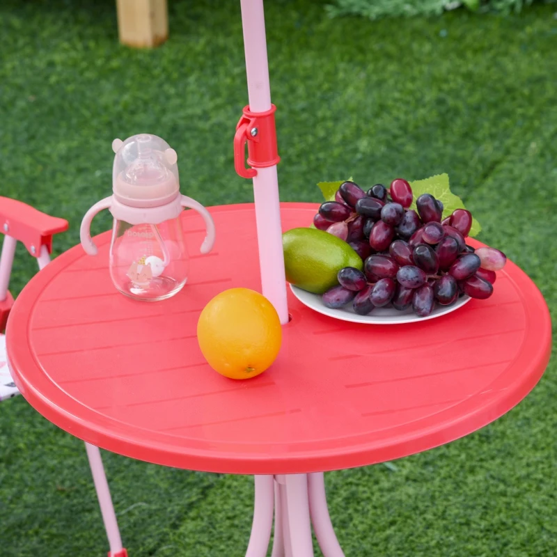 Outsunny Conjunto de Mesa e Cadeiras de Exterior Dobrável para Jardim com Chapéu de Sol Ajustável 100-125 cm e Proteção Solar Vermelho