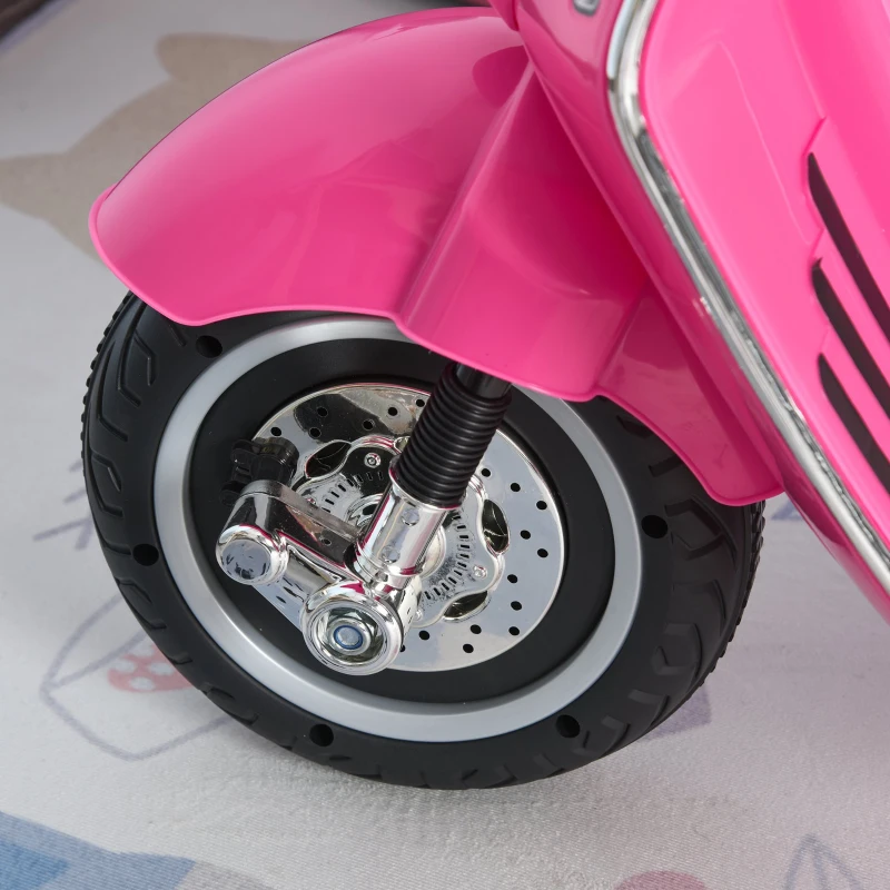 HOMCOM Mota Elétrica Vespa com Faróis Música 2 Rodas Auxiliares para Crianças acima de 3 Anos 108x49x75 cm Rosa