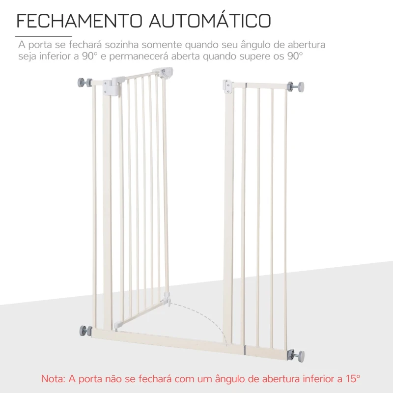 PawHut Barreira de Segurança para Portas e Escadas Barreira para Animais de Estimação com Fechadura Automática Extensível 17,5cm Metal 74-80/91,5-97,5x104,1cm Branco
