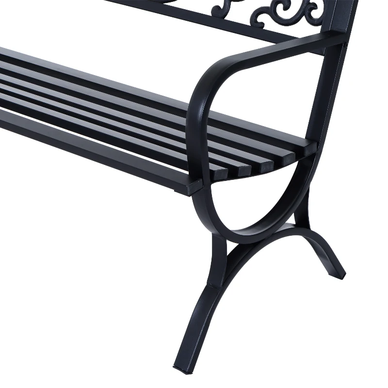 Outsunny Banco de jardim de 2 lugares Banco de terraço de ferro com design clássico 127x60x85cm Preto