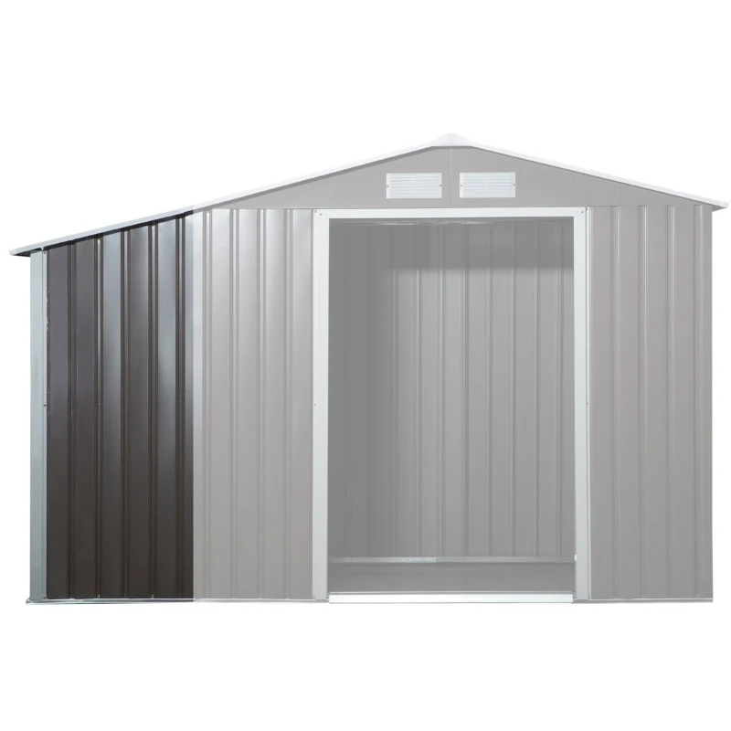 Outsunny Galpão para lenha de aço galvanizado para armazenamento de ferramentas de jardim com telhado inclinado 127x71x143 / 159 cm cinza
