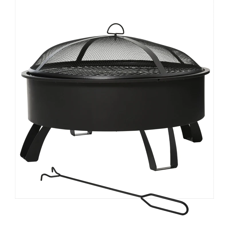 Outsunny Braseiro externo Ø76 cm 2 em 1 com grade de cozinha Grelha de churrasco Póquer de fogo com tampa de malha preto