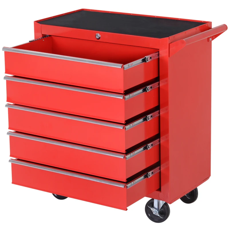 DURHAND Carrinho de Ferramentas com 5 Gavetas Rodas Trava Armário de Armazenamento para Oficina de Garagem e Chapa de Aço 69x33x75 cm Vermelho