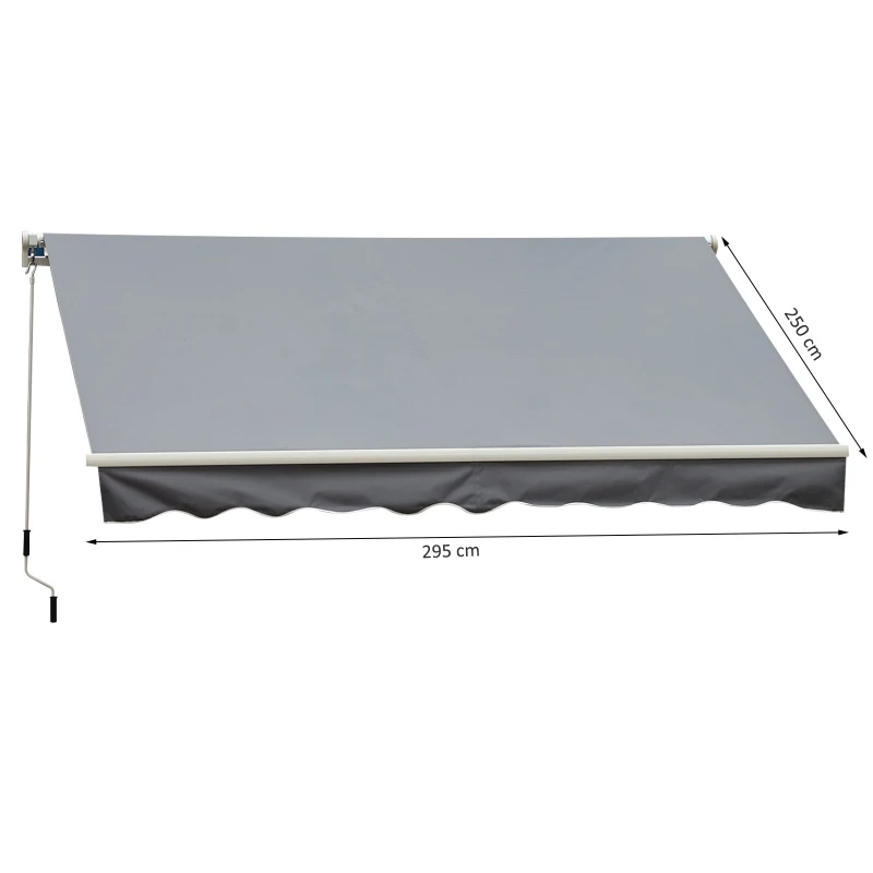 Outsunny Toldo Terraço Varanda Pátio 2,95x2,5m Toldo Manual em Alumínio Toldo com Alça Proteção Solar UV Impermeável para Jardim ao ar livre Aço Alumínio Aço Cinza Tecido de poliéster