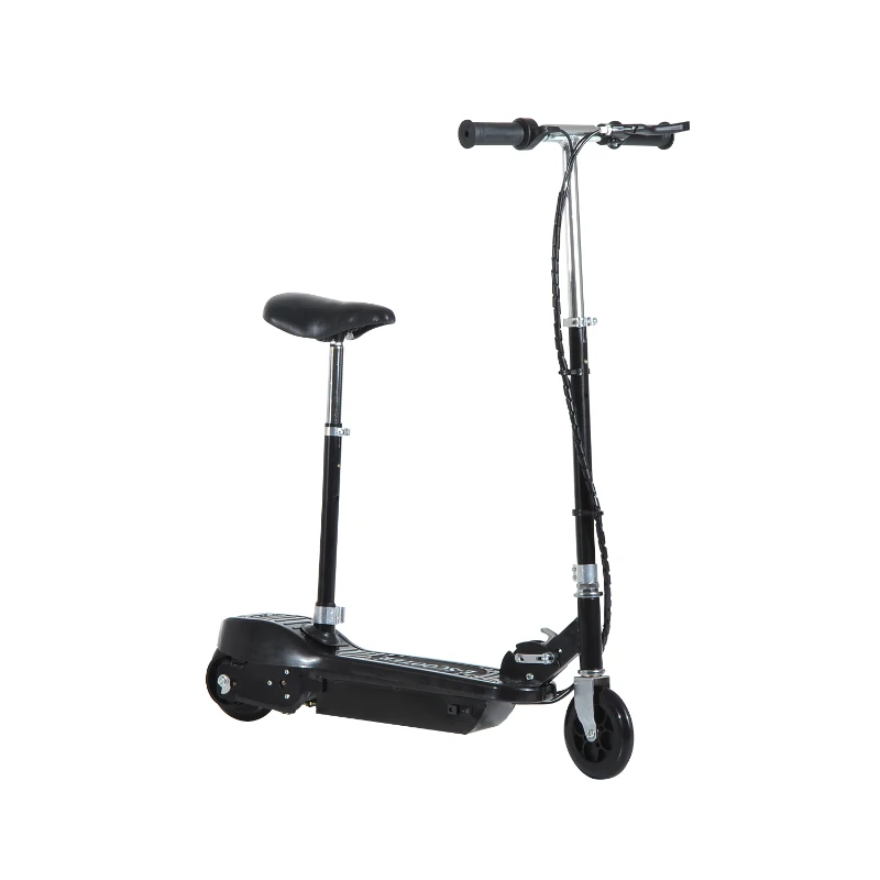 HOMCOM Trotinete Elétrica Dobrável E-Scooter com Bateria 120 W Assento Ajustável e Travão - Preto - Ferro e Plástico - 76 x 13 x 96 cm