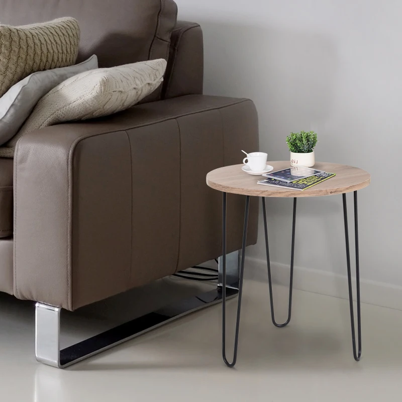 HOMCOM Mesa de Centro pequana e redonda mesa auxiliar com 3 pernas triangulares Ф39 x 45 cm Carvalho
