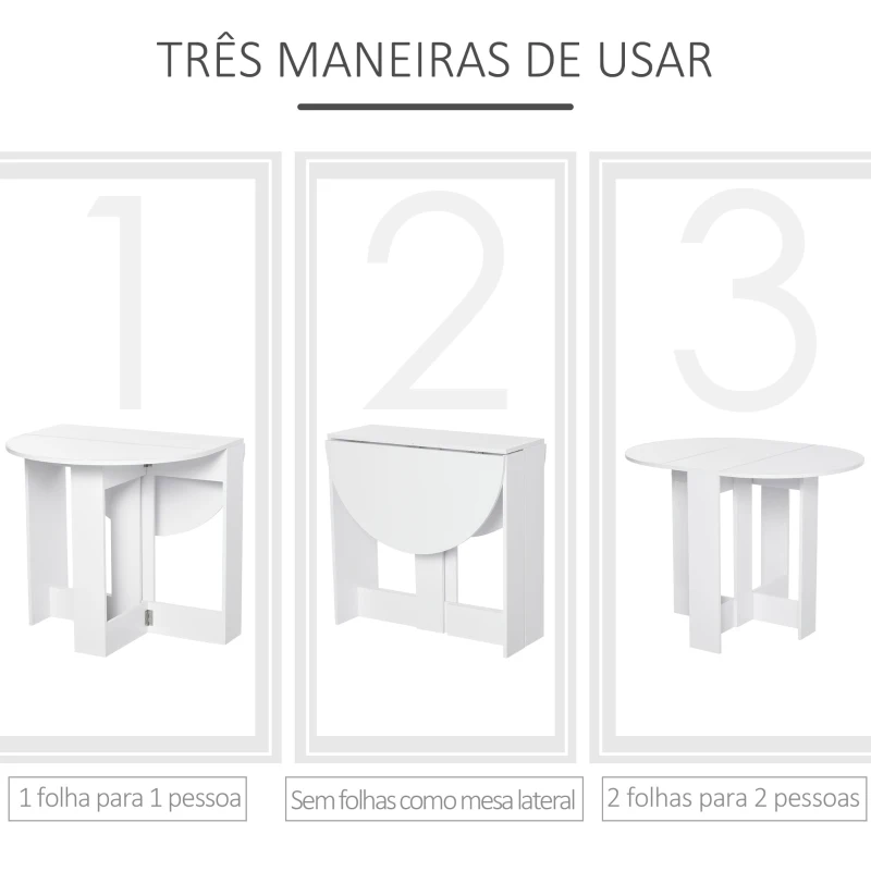 HOMCOM Mesa de Sala de Jantar Dobrável com 2 Laterais Mesa Auxiliar de Madeira para Cozinha Sala de Estar 104x76x73,7 cm Branca