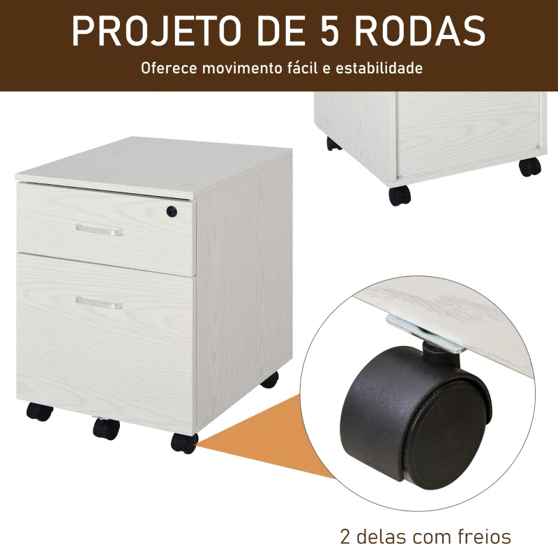 Vinsetto Bloco de Gavetas de Madeira Móvel para Arquivos de Escritório com 2 Gavetas para Escritório Secretaria 41x39x58cm Branco