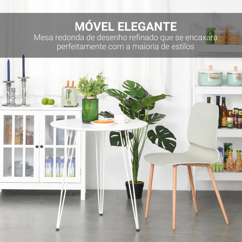 HOMCOM Mesa de Sala de Jantar Redonda com Pés em Forma de Garfo Metálicos Estilo Moderno para Cozinha Sala de Estar Cafeteria Ø70x75cm Branco