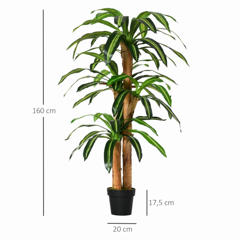 Outsunny Planta Artificial Decorativa Dracaena com Pote Árvore Sintética 66 Folhas Ø20x160 cm Verde