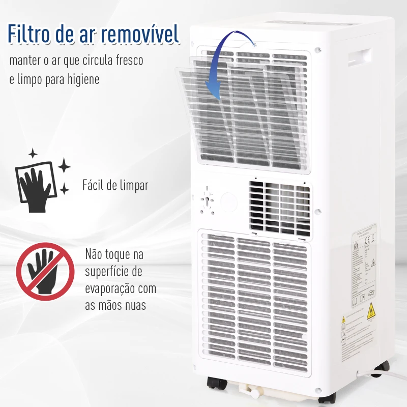 HOMCOM Ar Condicionado Portátil 7000BTU 3 em 1 Refrigerador Desumidificador e Ventoinha com Temporizador LED e Controlo Remoto Silencioso 30,5x32,8x67,8 cm Branco