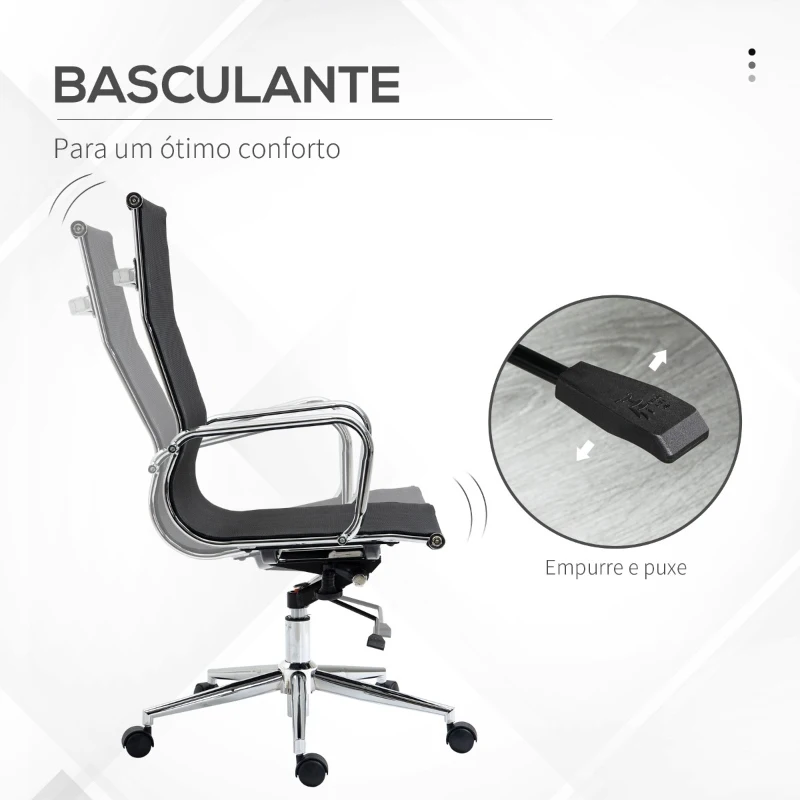 Vinsetto Cadeira de Escritório Ergonómica Cadeira de Escritório Giratória com Altura Ajustável Apoio para os Braços Alto Transpirável 56x59x110-120cm Preto