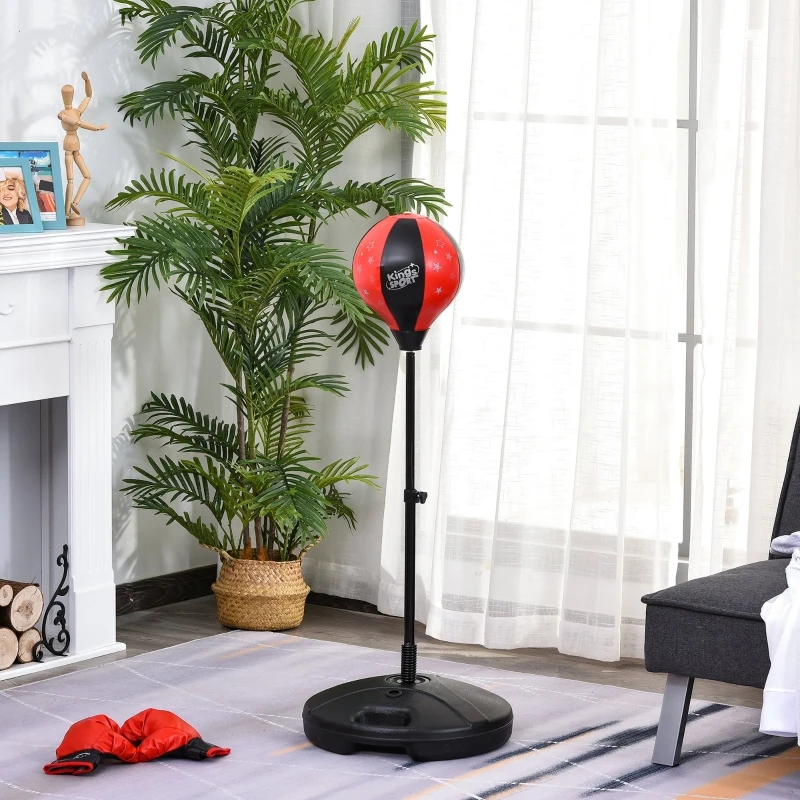 HOMCOM Saco de Boxe para Crianças com Altura Ajustável Luvas Suporte Estável Mola de 360 Graus 38x38x78-120 cm Preto e Vermelho
