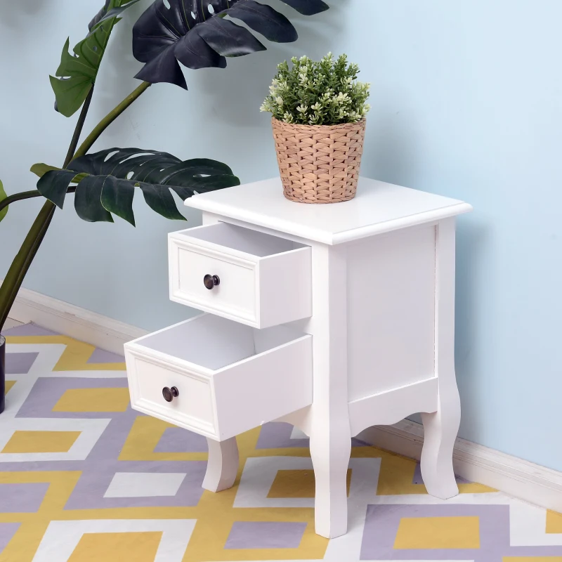HOMCOM Conjunto de 2 Mesas de Cabeceira com 2 Gavetas Armário Auxiliar com Grande Espaço de Armazenamento 34,7x30x49cm Branco